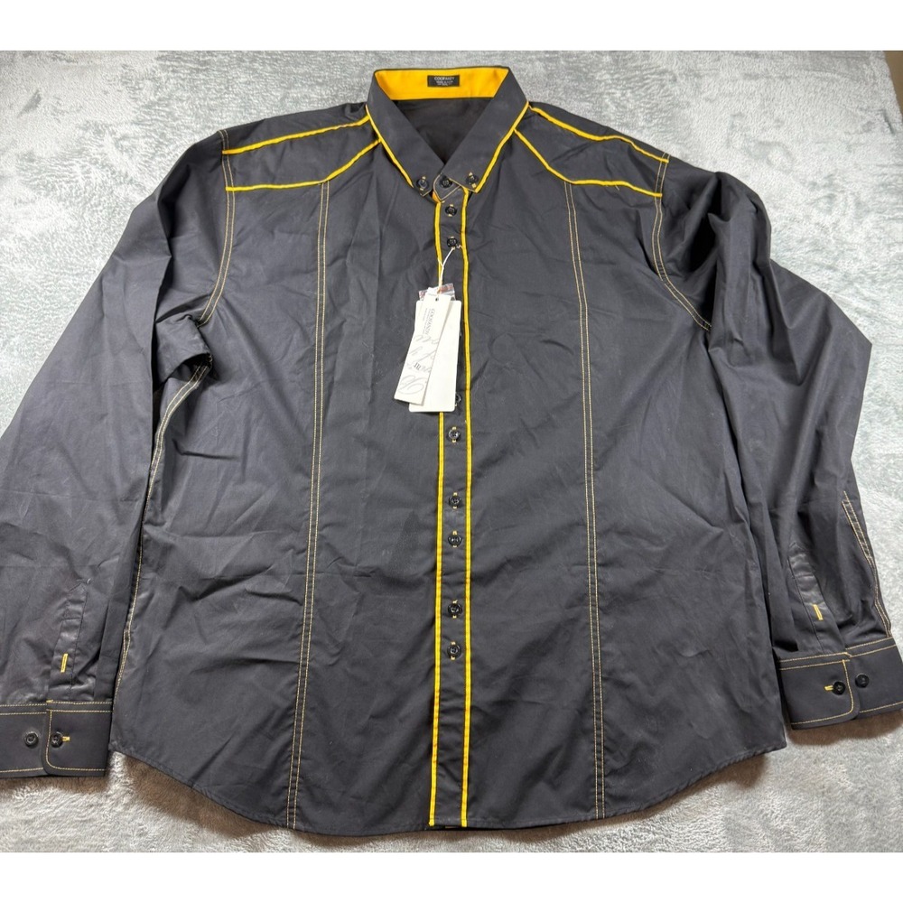 Coofandy‎ Western Shirt XXL Black Yellow Piping Long Sleeve NWT Cowboy Rodeo